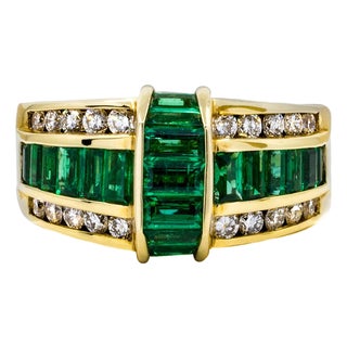 Late 20th Century Gold Emerald Ring, Size 5 For Sale