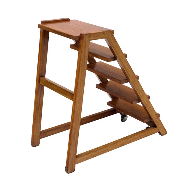 1940s Art Deco Period French Oak Rolling Library Wooden Steps, Circa 1940 For Sale - Image 5 of 9