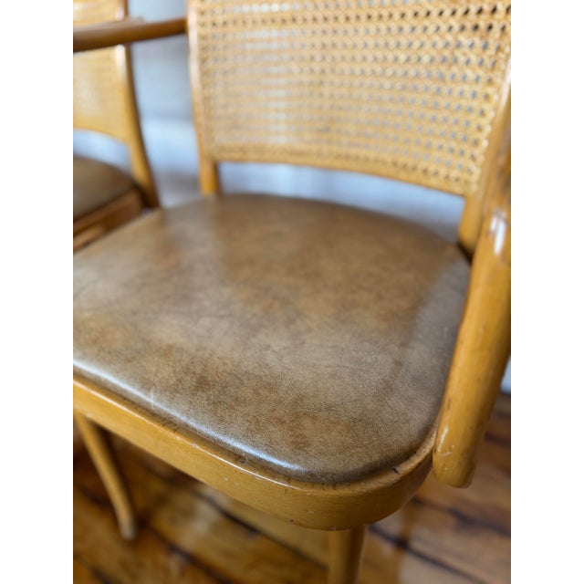 Set of 3 beech bentwood caned 811 Prague armchairs designed by Josef Hoffman in 1925. Iconic Bauhaus design with a unique...