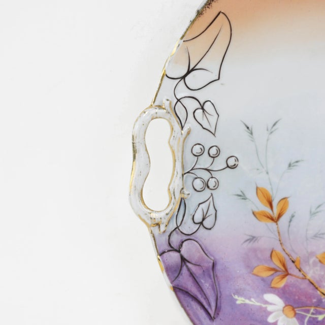 Pair of Vintage Hand-Painted Porcelain Decorative Plates With Bird and Floral Motifs For Sale - Image 10 of 11