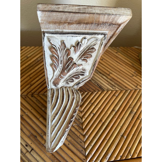 Vintage Handcarved Whitewashed Wood Corbel Wall Shelf For Sale In Los Angeles - Image 6 of 14