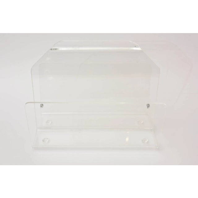 Plastic Vintage 1970's Lucite Two Compartment Magazine Holder or Stand With Handle For Sale - Image 7 of 11