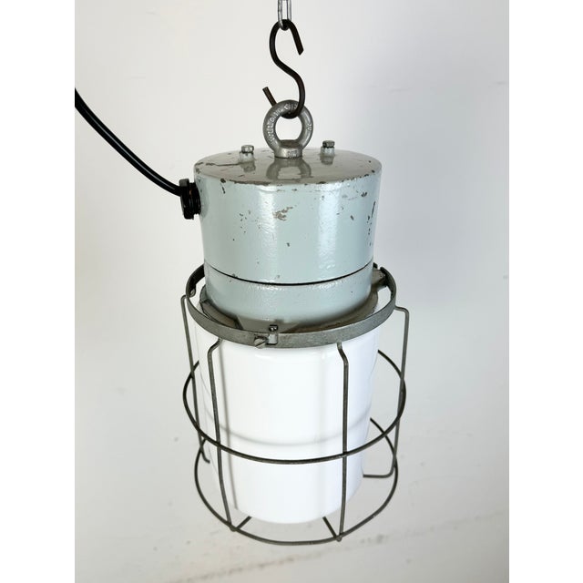 Industrial Aluminium Cage Light with Milk Glass from Elektrosvit, 1970s For Sale - Image 9 of 15