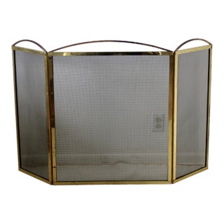 Vintage Neoclassical Style Brass Fire Screen Grille With 3 Panels For Sale