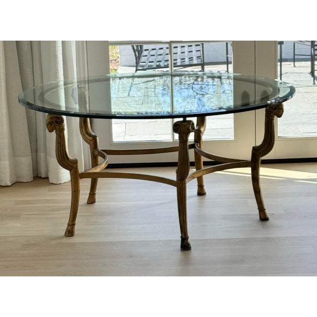 1970s Marge Carson 5-Legged Gilded Metal Cocktail Table With Original 1/2" Beveled Glass For Sale - Image 9 of 10