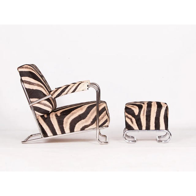Animal Skin Zebrafell Tubular Steel Chair from Hynek Gottwald, 1930s For Sale - Image 7 of 10