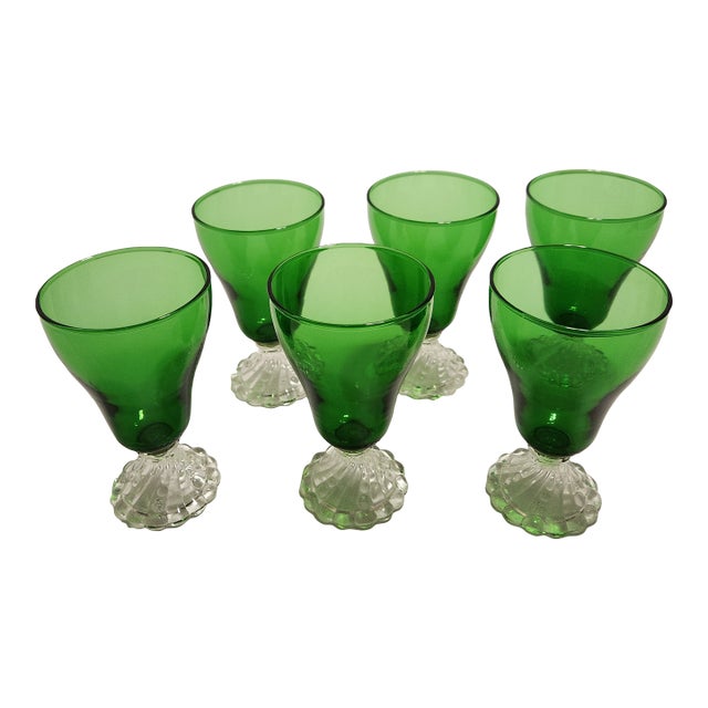 1950s Forest Green "Boopie/Burple" Goblets Glasses Anchor Hocking - Set of 6 For Sale