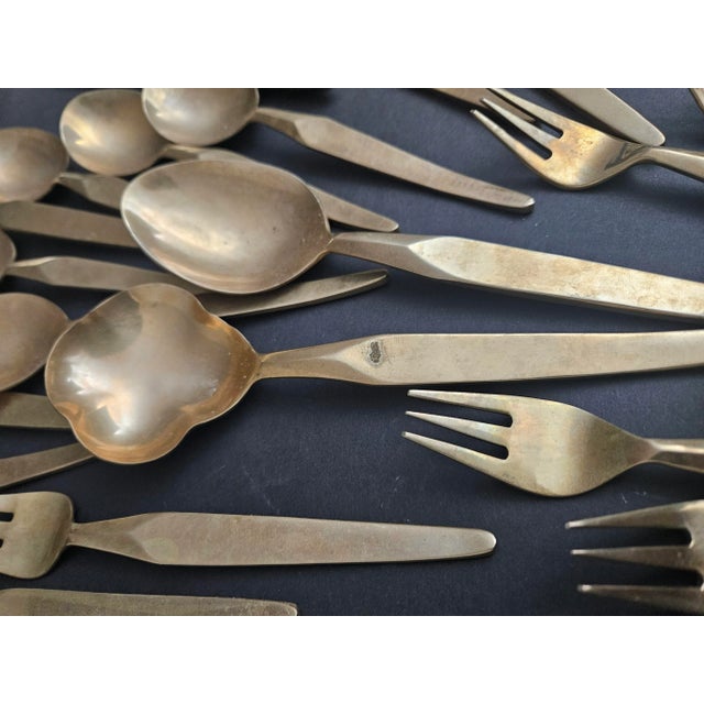 Vintage Nickel Bronze 54 Piece Flatware Set - For Sale - Image 11 of 12