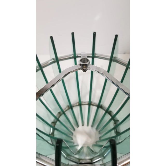 Chrome 1970s Mid Century Italian Glass and Chrome Chandelier in the Style of Fontana Arte For Sale - Image 8 of 12