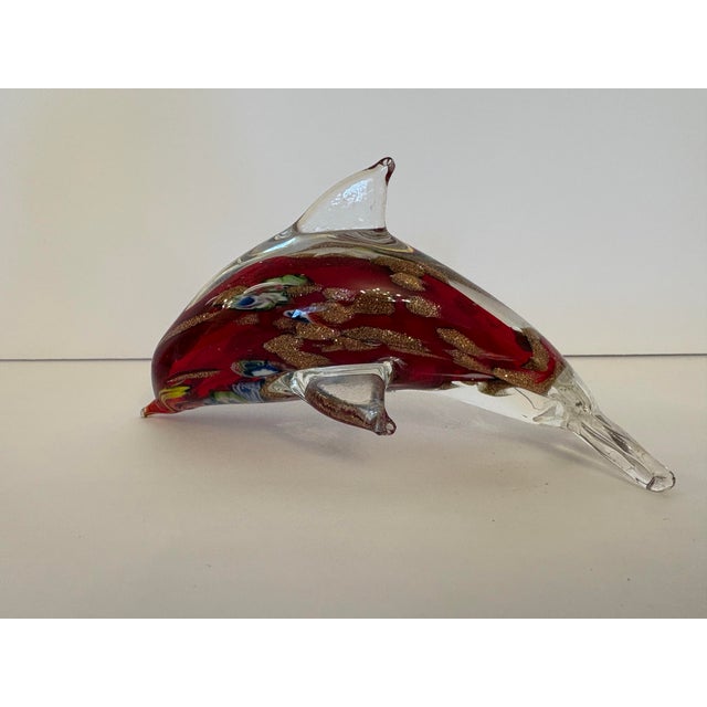 Murano Vintage Red and Gold Dolphin Murano Style Hand Blown Glass Sculpture For Sale - Image 4 of 6