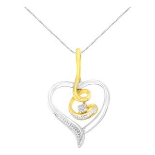 Espira 10K Two-Tone Yellow & White Gold .03 Cttw Diamond-Accented Round-Cut Diamond Swirl Open Heart 18" Pendant Necklace (I-J Color, I2-I3 Clarity) For Sale