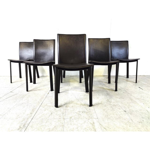 Brown Italian Leather Dining Chairs, 1980s, Set of 6 For Sale - Image 8 of 9