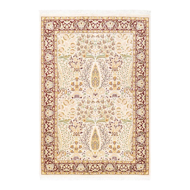 Mogul, One-of-a-Kind Hand-Knotted Area Rug in Ivory, 4' 1" x 5' 10" For Sale
