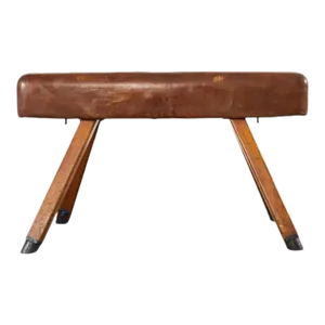 Midcentury Gymnastic Leather and Oak Pommel Horse Bench