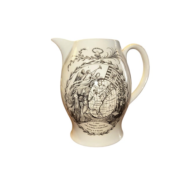 This Mottahedeh 1976 Bicentennial Liverpool Pitcher stands 9" tall and features bold black transferware scenes inspired by...