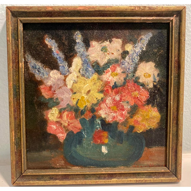 Mid 20th Century Vintage Flower Painting Assorted Flowers Signed For Sale - Image 5 of 7