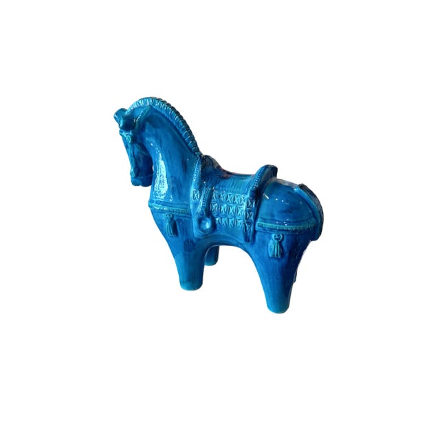 Vintage midcentury signed Flavina for Aldo Londoni Bitossi horse sculpture in remini blue. Imprinted underneath.