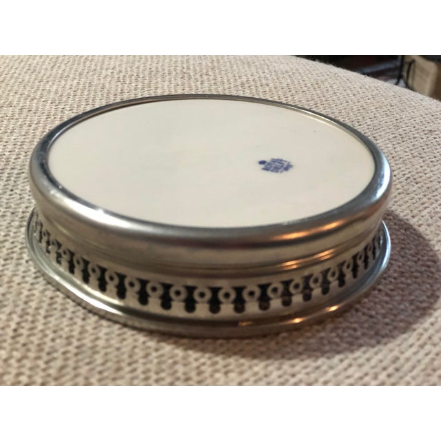 Beautiful Royal Delft porcelain and pewter wine coaster. Hand painted colonial ship motif.