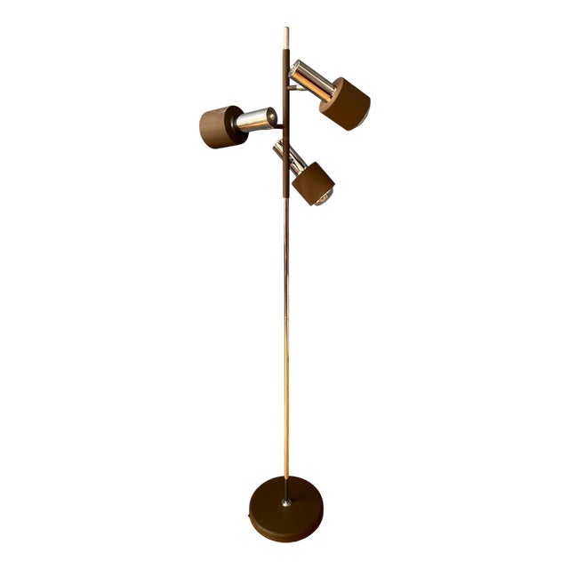 Vintage Space Age Brown and Chrome Floor Lamp from Dijkstra For Sale