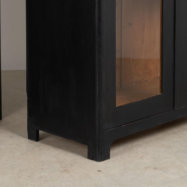 Pair of 20th Century Black Painted Pine Bookcase Display Cabinets For Sale - Image 9 of 11