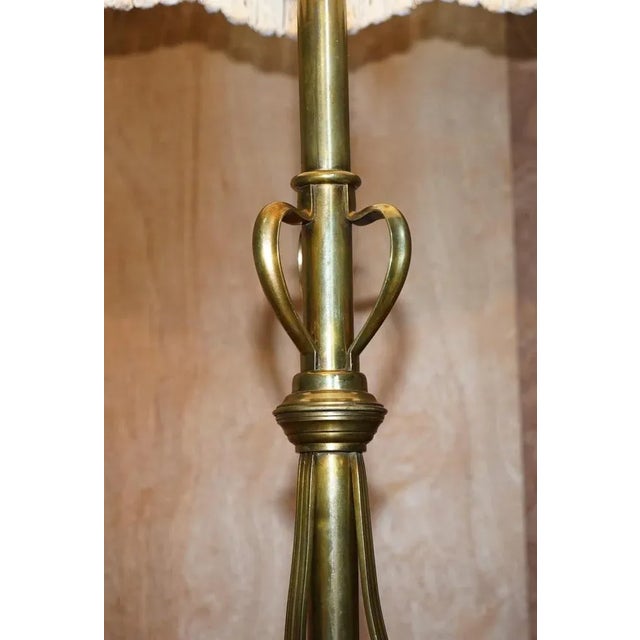 Gold Antique Art Nouveau Brass Height Adjustable Standing Floor Lamp with Sculptured Frame For Sale - Image 8 of 18