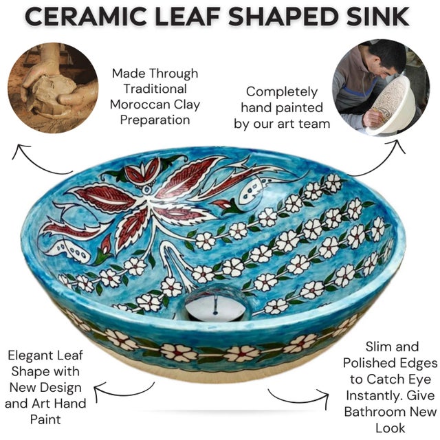 1) Moroccan Artistic Bathroom Sink Top, a true masterpiece of craftsmanship that seamlessly blends artistry and...