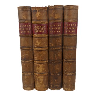 Antique London Quarterly Review Books – Set of 4 Decorative Leather-Bound Volumes For Sale
