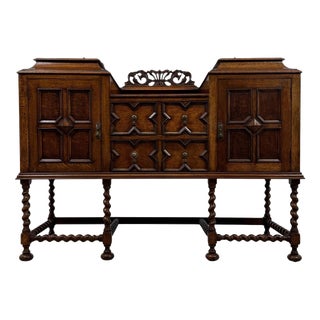 Antique English Jacobean-Style Golden Oak Sideboard, 1900s For Sale