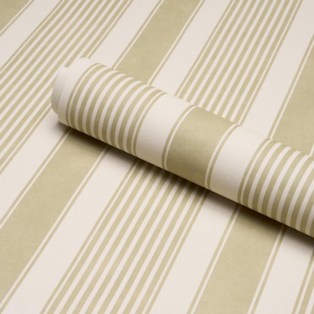 Schumacher Sample - Schumacher Summerville Stripe Wallcovering In Celery For Sale - Image 4 of 6