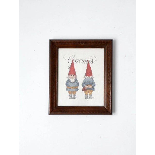 Late 20th Century Vintage Gnomes Cross-Stitch in Frame For Sale - Image 5 of 10