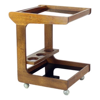 Mid-Century Modern Wooden Bar Cart with Black Opaline Glass Tops, 1960s For Sale