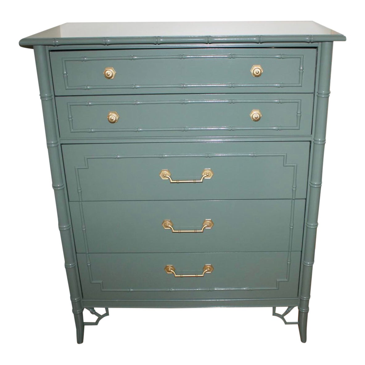 Vintage Thomasville Lacquered Farrow & Ball Minster Green Faux Bamboo Tallboy Dresser Chairish