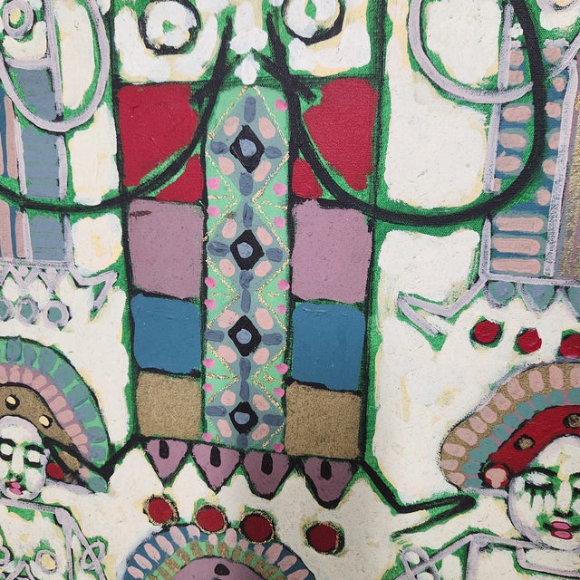 1990s Signed Balinese Folk Art Painting by Nono – Maximalist Tribal Figurative Style For Sale In Chicago - Image 6 of 9