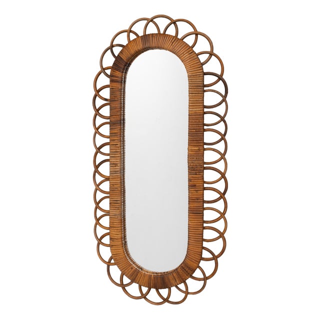Bamboo Oval Mirror, 1980 For Sale
