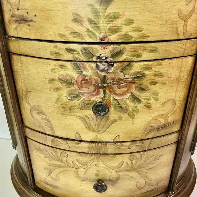 Olive 1980s Vintage Boho Chic Italian Maitland-Smith Style Hand Painted Oval Side Table Cabinet For Sale - Image 8 of 18