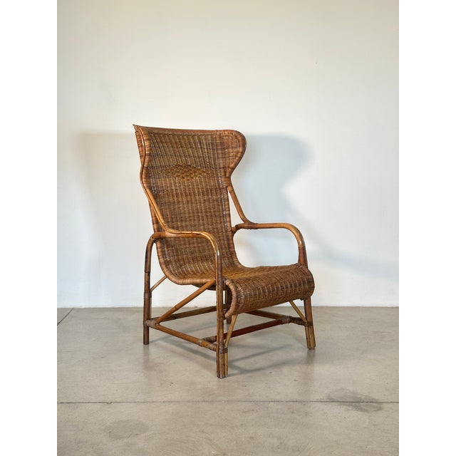 Wicker and bamboo armchair from the 1970s