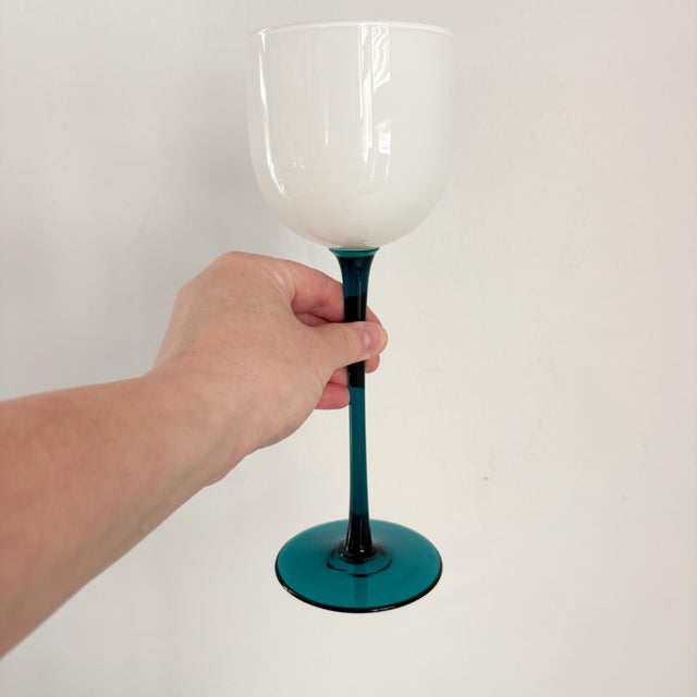 1960s 1960s Carlo Moretti Empoli Cased Teal Stemmed Wine Glasses- Set of 6 For Sale - Image 5 of 10