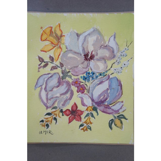 Late 20th Century Helen McRae Yellow Floral Botanical Framed Still Life Watercolor on Paper 12" For Sale - Image 4 of 11