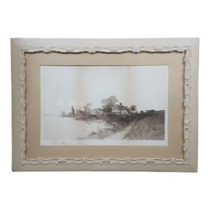 Antique Ernest C Rost Country Lake House Cottage Canoe Landscape Etching 39"