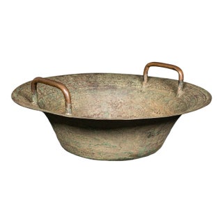 1900s Victorian Antique Ceremonial Bowl, Chinese, Patinated Brass, Dish, Qing For Sale