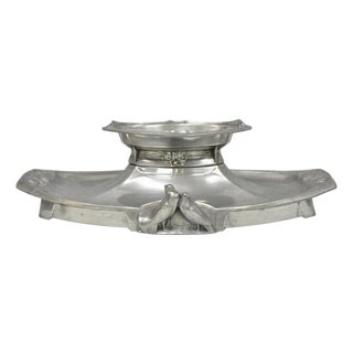 Antique Kayserzinn 4640 German Art Nouveau Pewter Metal Serving Platter W Birds For Sale