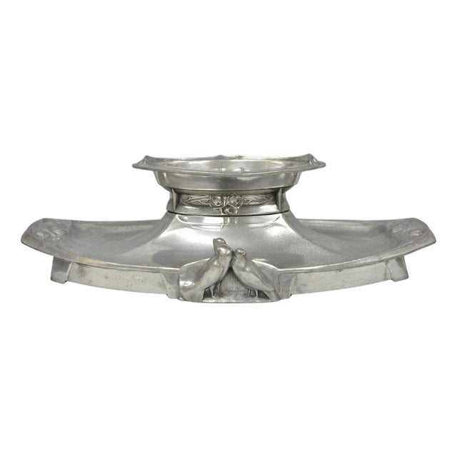 Antique Kayserzinn 4640 German Art Nouveau Pewter Metal Serving Platter W Birds For Sale