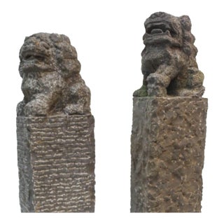 Large Foo Dog Stone Garden Ornaments - Set of 2 For Sale