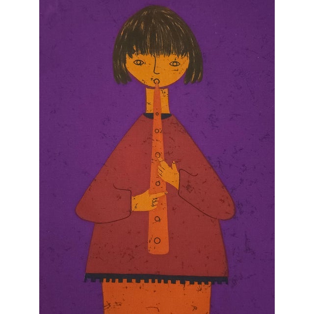 Mid-century screen-printed wall hanging. Signed by the german artist Traute Sänger Unused, very rare find in this...