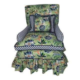 Green Leopard Lounge Chair With Matching Lumbar Pillow For Sale