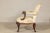 French Channel-Tufted Armchair with Carved Wood Frame and Calligraphy Motif Upholstery For Sale - Image 3 of 12