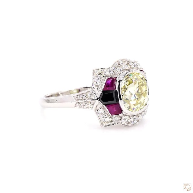 Art Deco 2.47 Carat Old European Cut Diamond Onyx Ruby Gold Ring, Size 6.5 For Sale - Image 9 of 9