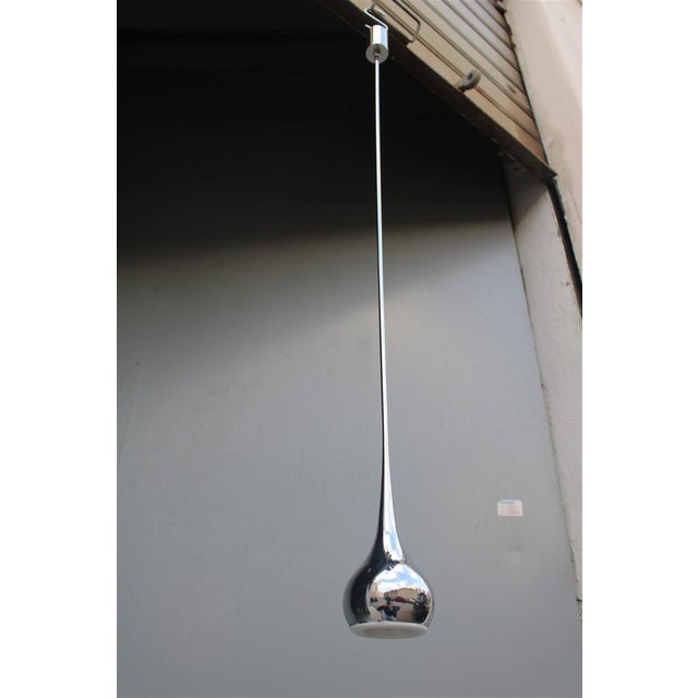 Minimal Chandelier in Chromed Metal attributed to Angelo Brotto for Esperia Trombetta, 1970s For Sale - Image 9 of 10