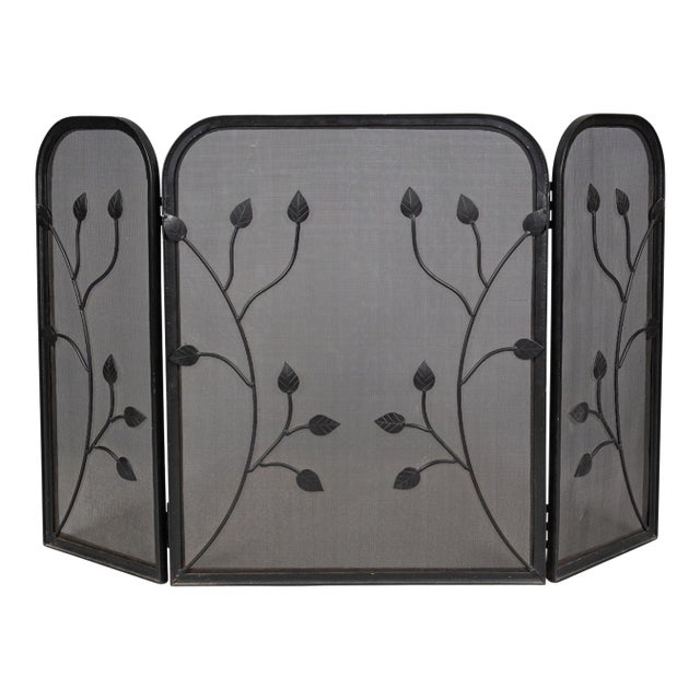 Vintage Wrought Iron Folding Fireplace Screen For Sale