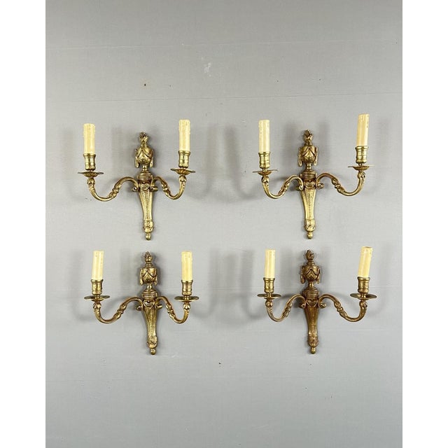 Gold 20th Century Louis XVI Bronze Wall Sconces, Set of 4 For Sale - Image 8 of 8